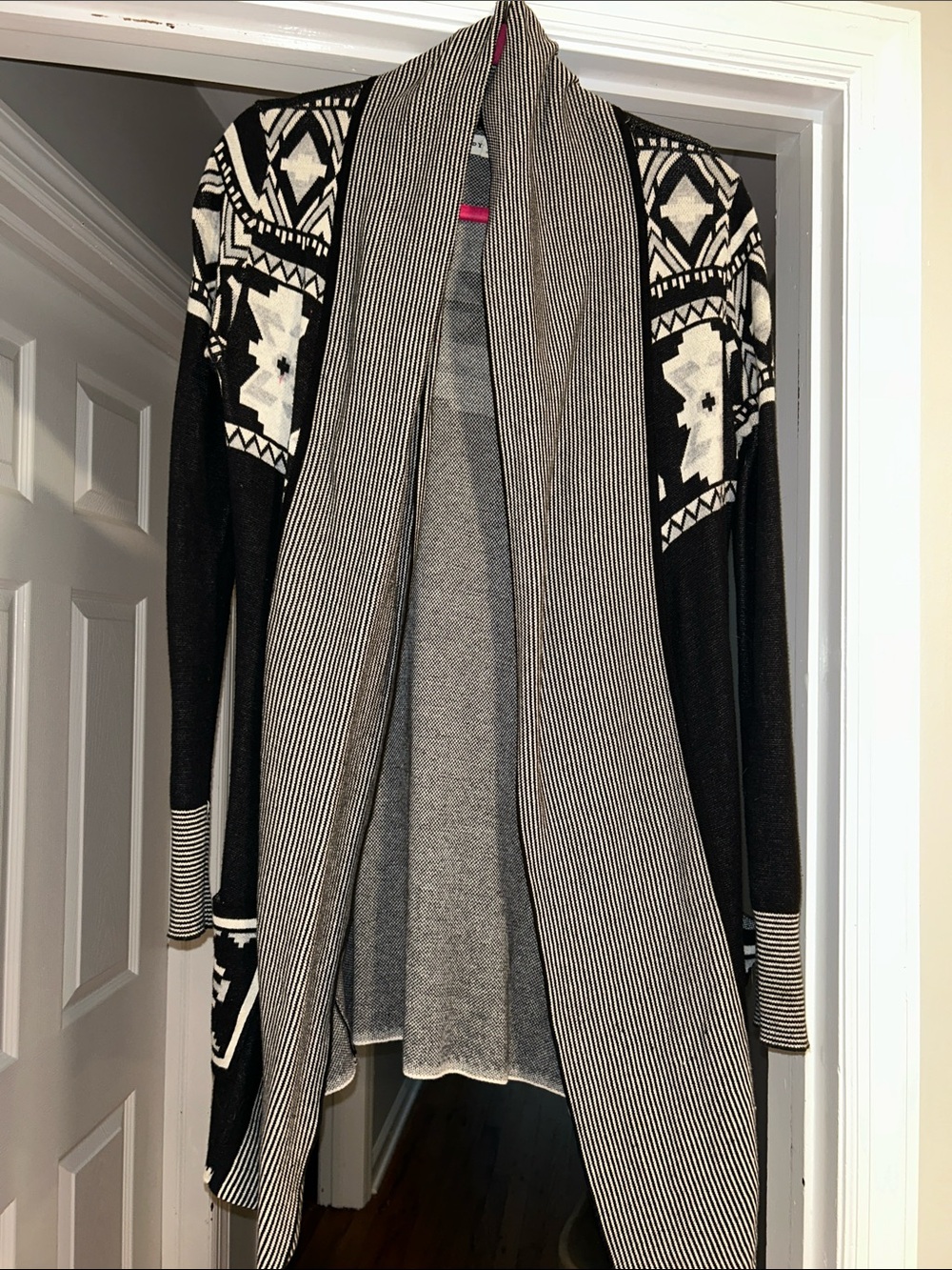 Black & White Tribal Open-Front Cardigan Sweater